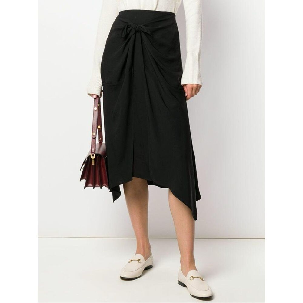 NWT Vince Black Tie Front Asymmetrical Hem Skirt Minimalist Women’s Size 8 NEW